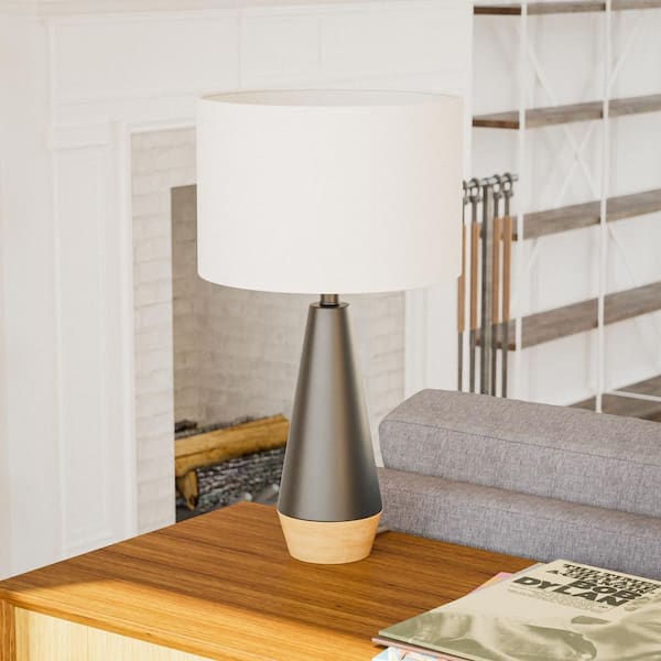 Keswick 21.25 in. Black and Light Wood Grain Accent Lamp