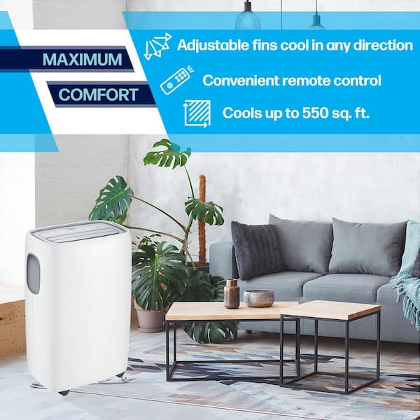 10,000 BTU Portable Air Conditioner Cools 550 Sq. Ft. with Auto Restart and Wheels in White