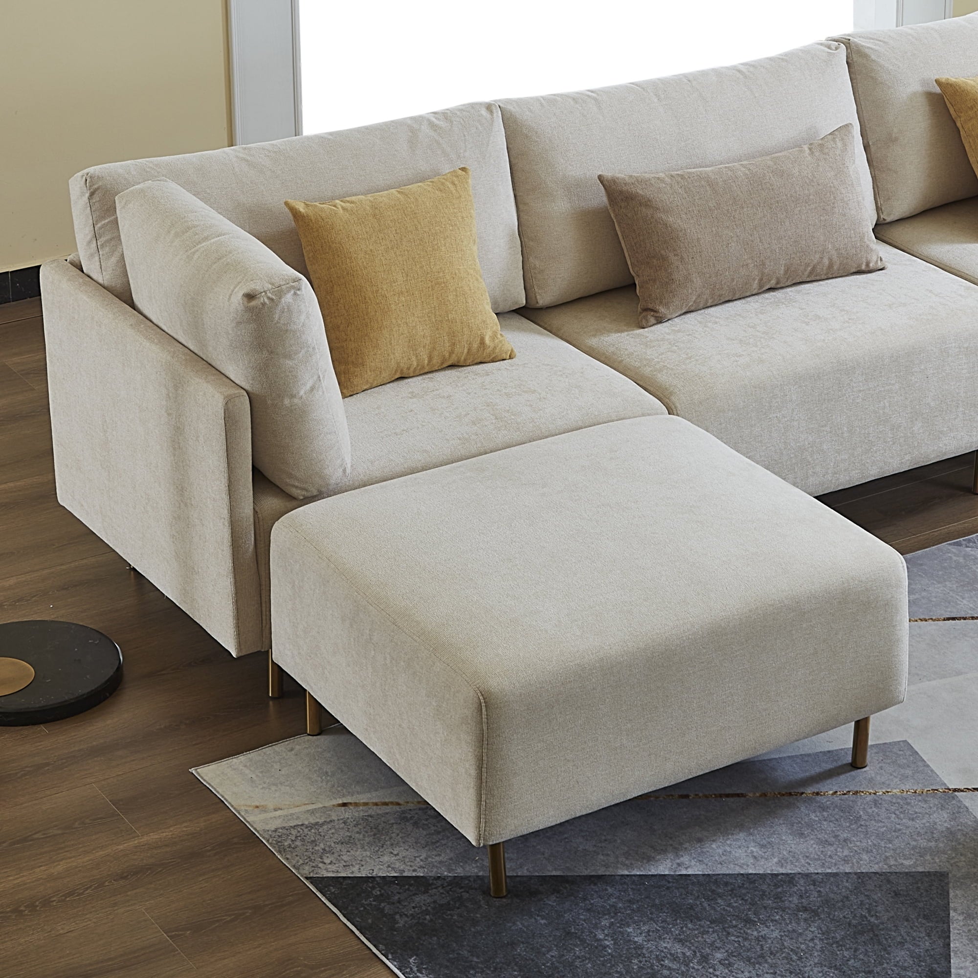 Familymill 108'' Fabric L-Shaped Modular Sectional Sofa with Removable Ottoman and 3 Pillows