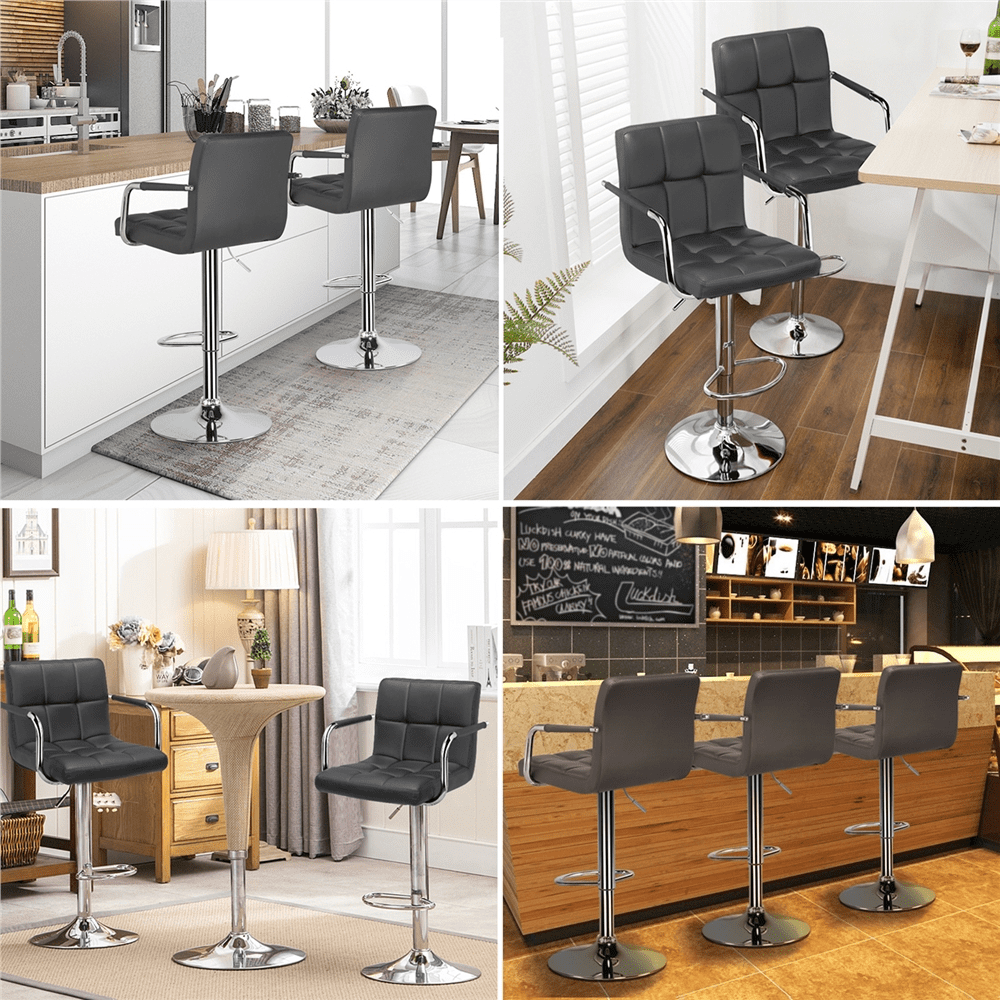 Alden Design Adjustable Modern Faux Leather Bar Stools with Swivel, Set of 2, Gray