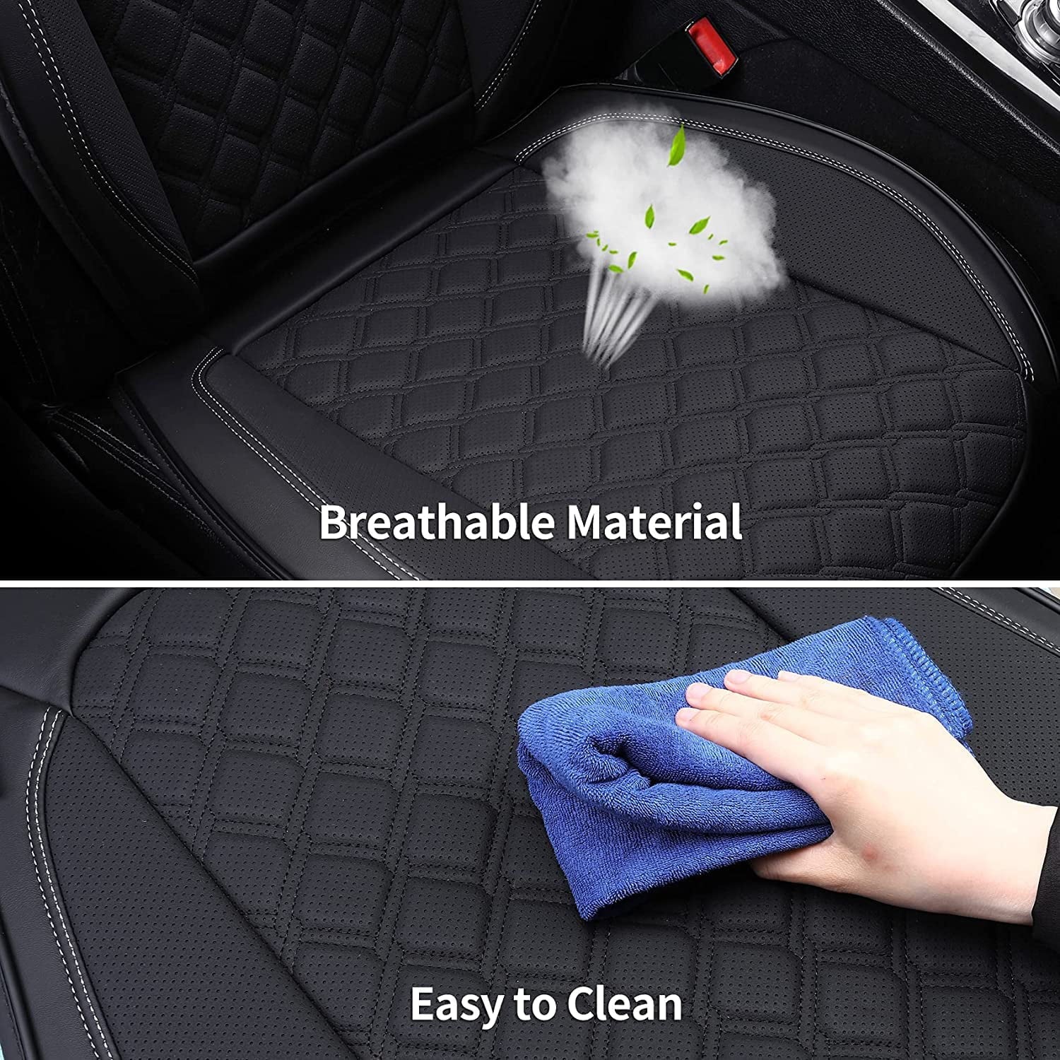 Coverado Front Seat Covers, Waterproof Leatheratte Car Seat Protector 2 Pieces, Protective Seat Cushions Universal Fit Most Vehicles, Sedans, SUVs, Trucks and Vans, Diamond Pattern
