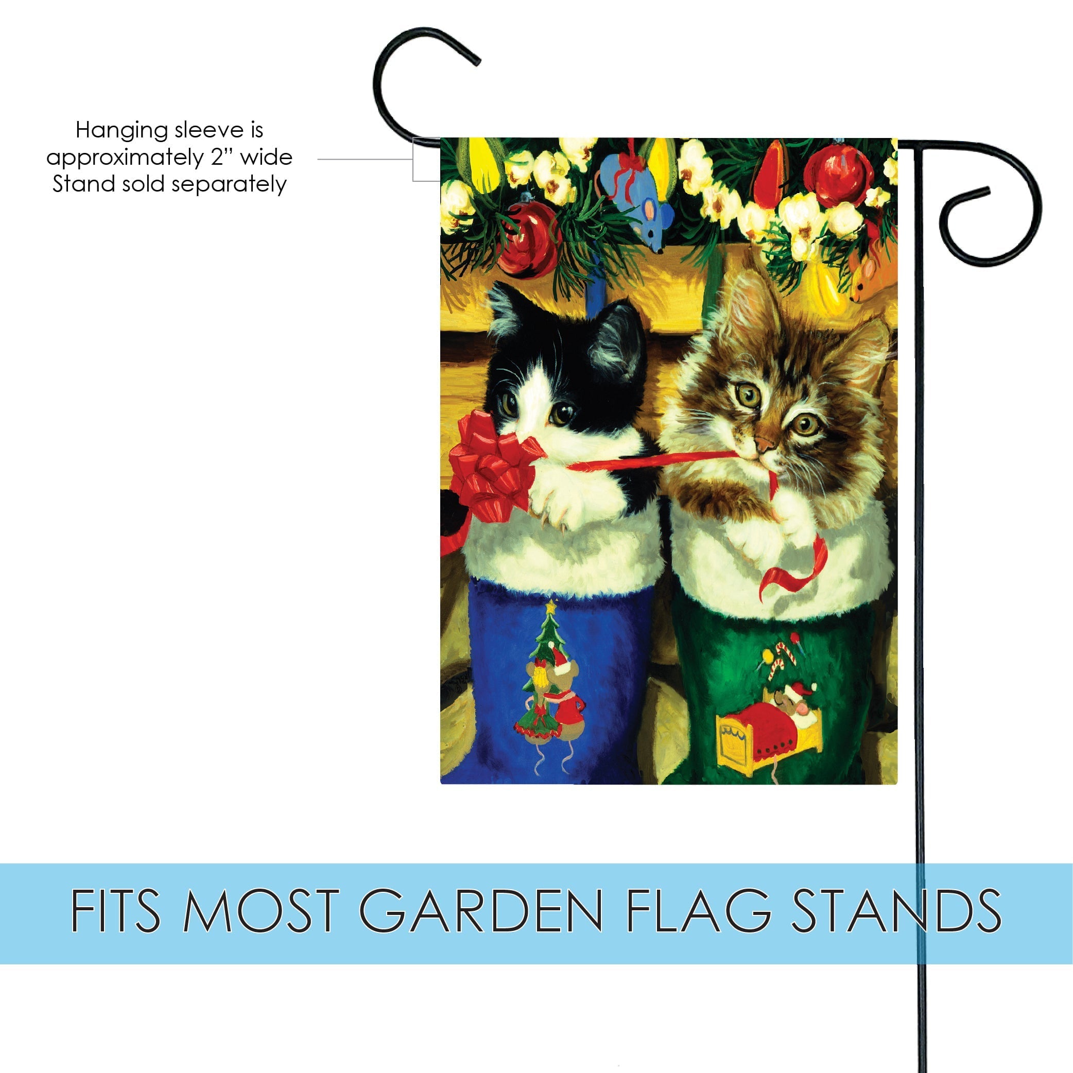 Toland Home Garden Stocking Kittens Winter Christmas Flag Double Sided 12x18 Inch