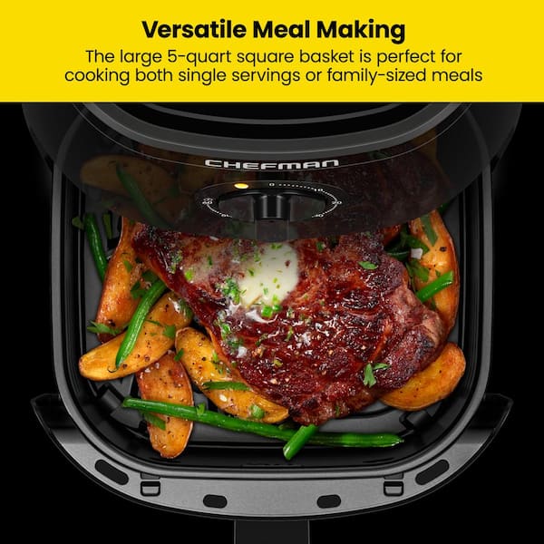 TurboFry 5 Qt. Air Fryer, Integrated 60-Min Timer for Healthy Cooking, Cook with 80% Less Oil, Adjustable Temperature