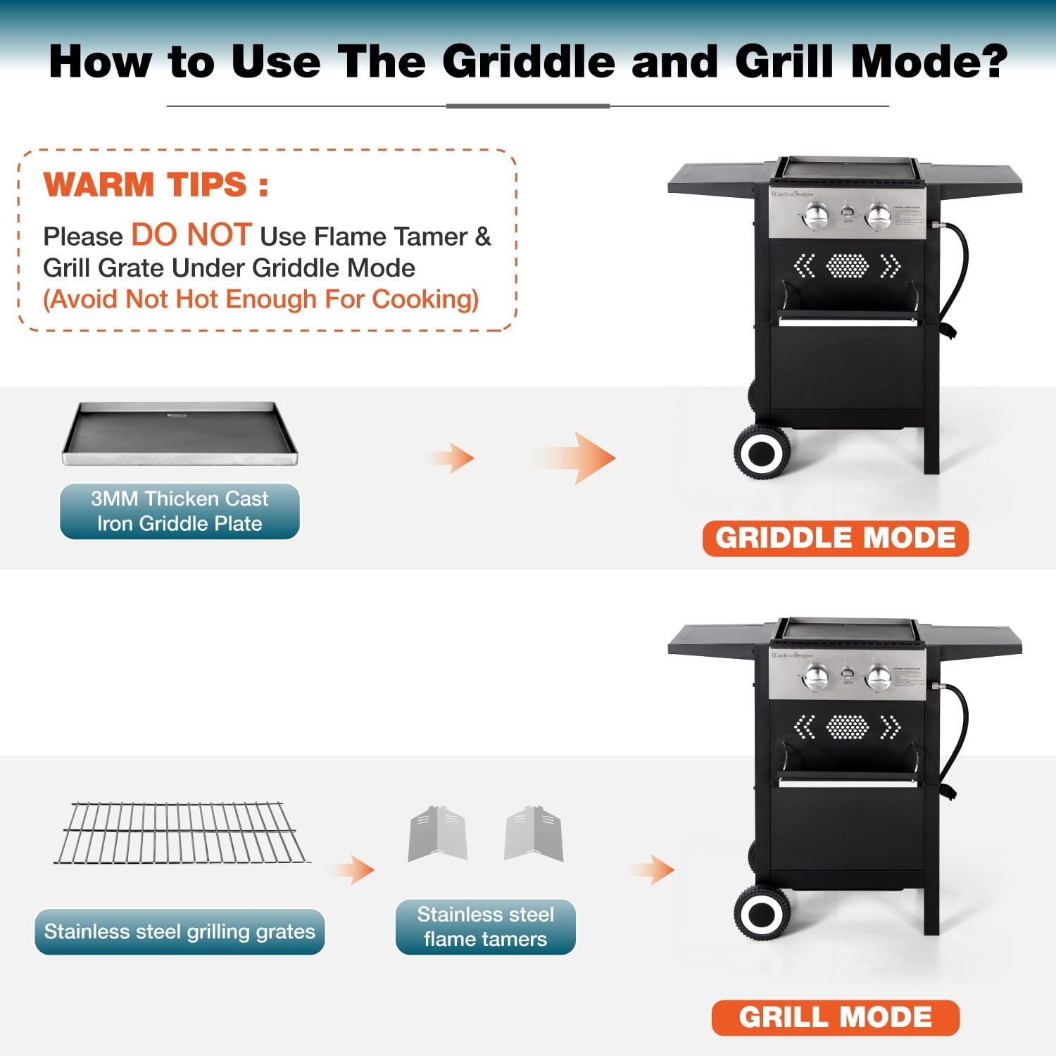 Summit Living 2-Burner Propane Grill and Griddle Cooking Station with Side Shelves Black