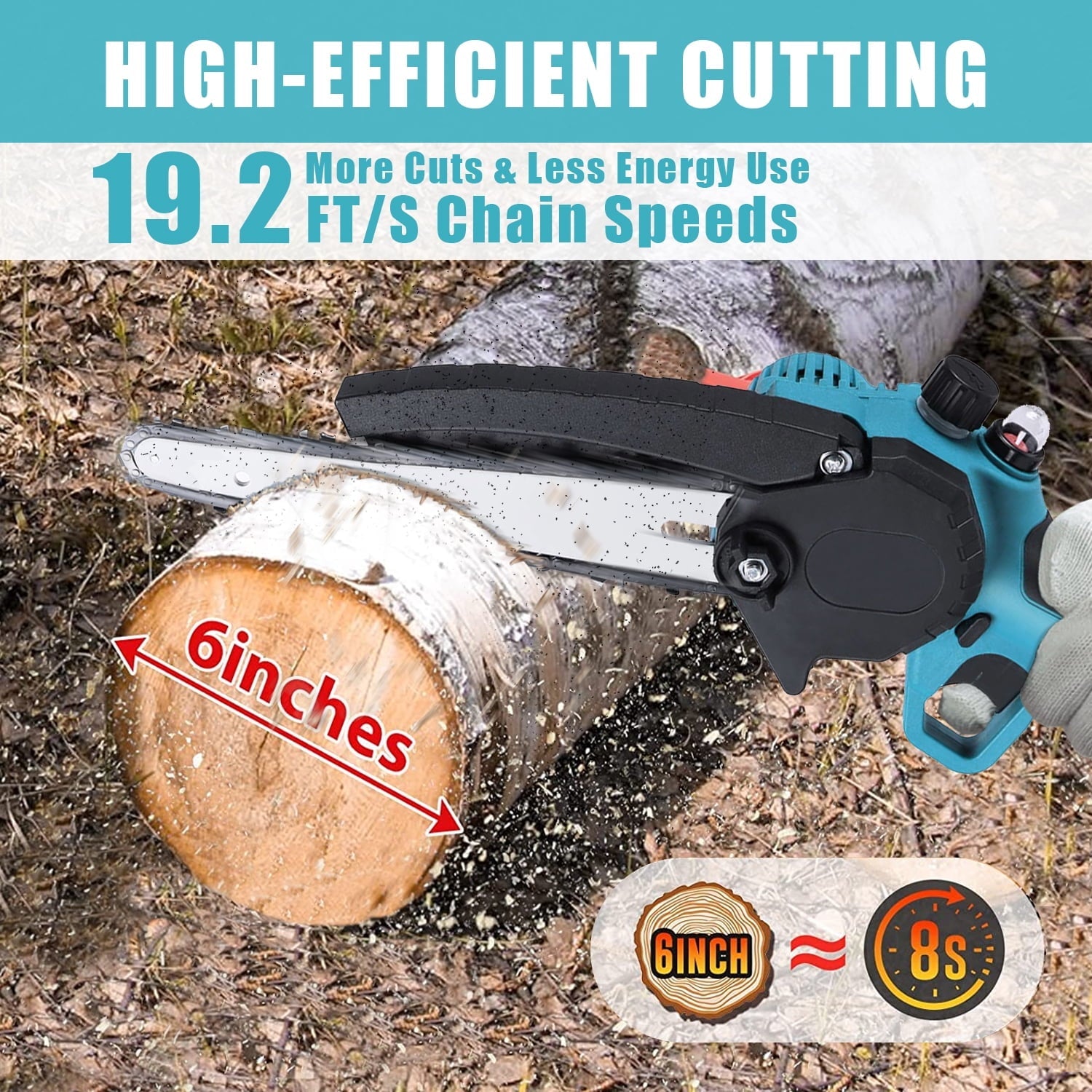 8 inch Mini Chainsaw, Portable Cordless Power Chain Saws with 2 Rechargeable Battery 3 Chains, Handheld Pruning Shears Chainsaw for Tree Branches Wood Cutting, Courtyard, Garden
