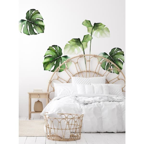 Jungle Green Watercolor Monstera Tropical Jungle Leaves Vinyl Wall Stickers