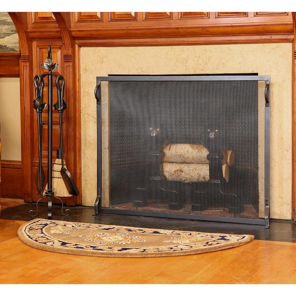 38 in. 1-Panel L Graphite Colonial Flat Fireplace Screen