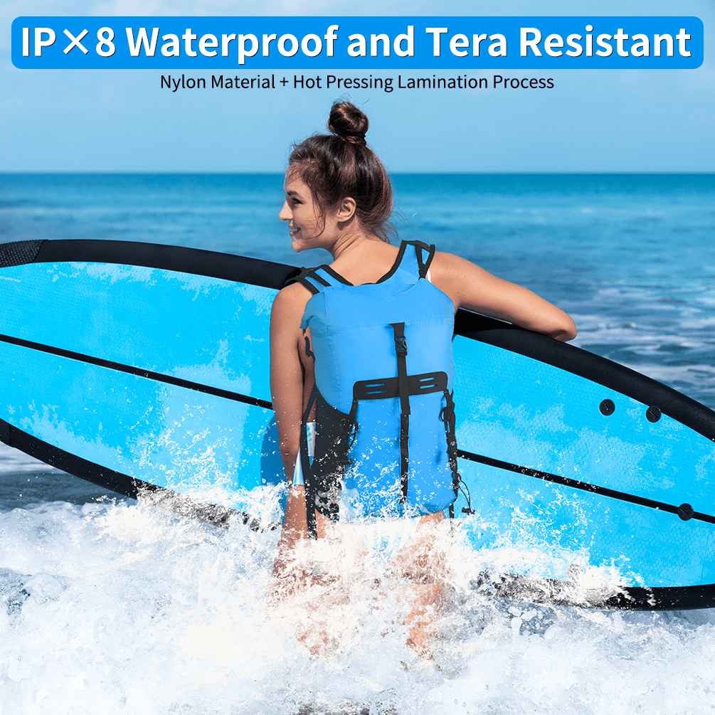 Waterproof Dry Bags Set of 3 Adjustable Shoulder Strap 20L Dry Backpack Compression Sack with Cellphone Phone Waist Bag for Kayaking, Beach, Rafting, Boating, Hiking, Blue