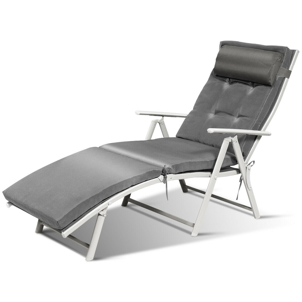 Topbuy Cushioned Folding Chaise Lounge Chair Adjustable Recliner  Gray