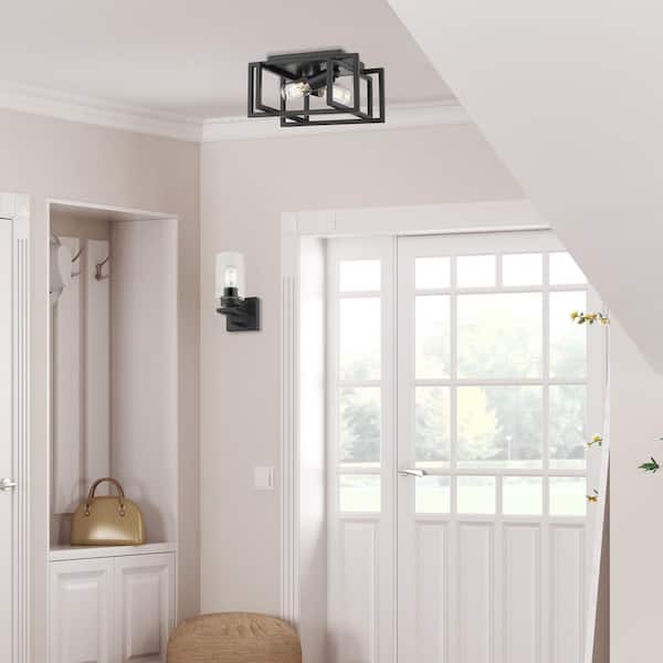 Tribeca 11.5 in. 2-Light Black with Black Accents Flush Mount