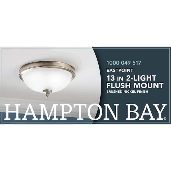 Eastpoint 13 in. 2-Light Brushed Nickel Flush Mount with Frosted Glass Shade