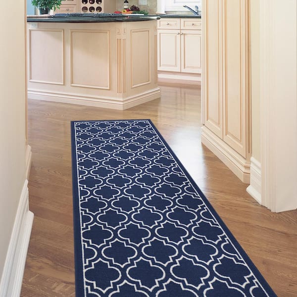 Trellis Navy 2 ft. 2 in. x Your Choice Length Stair Runner