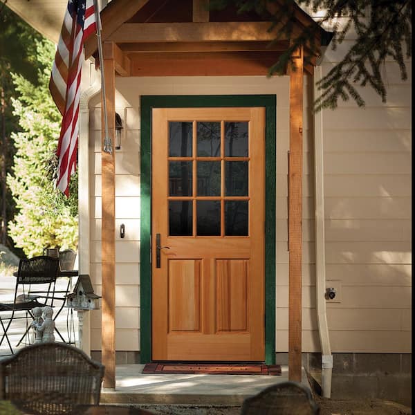 30 in. x 80 in. 2-Panel Universal 9-Lite TDL Clear Glass Unfinished Fir Wood Front Door Slab with Ovolo Sticking