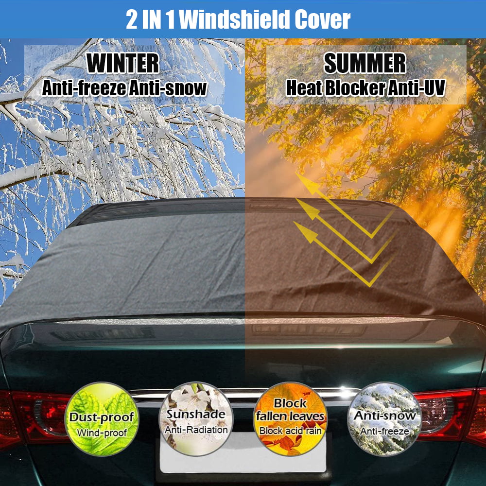 Rear Snow Cover & Car Windshield with Magnetic Edge Shade, iClover All Weather Back Window Frost Cover Protection from Snow, Ice & Sun Fits Most Cars, Suvs & Vans Winter Accessories - Rear Cover