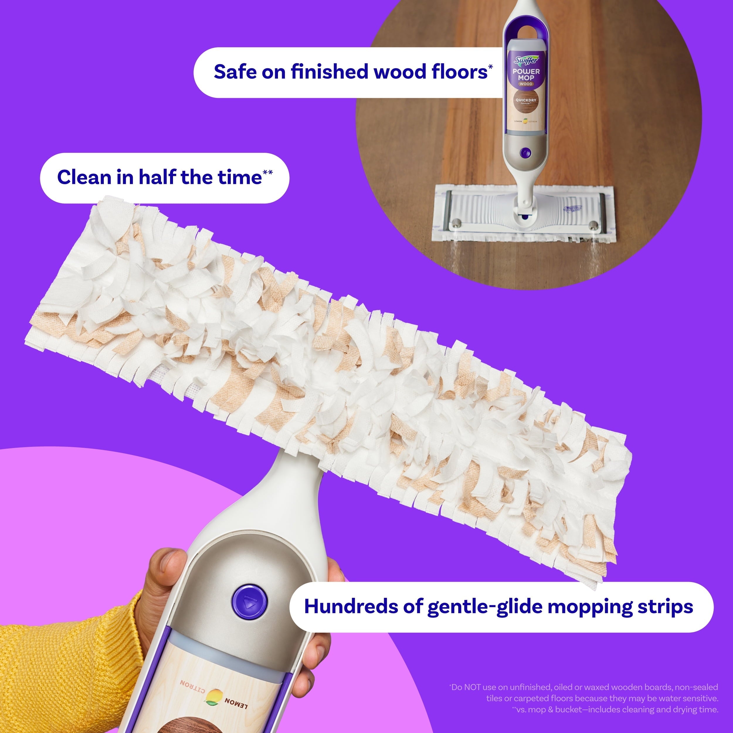 Swiffer Power Mop Wood Mopping Head Scrubbing Strips Refills, 5 Count