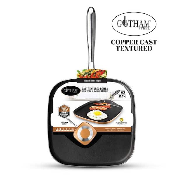 10.5 in. Copper Cast Textured Surface Aluminum Non-Stick Griddle Pan