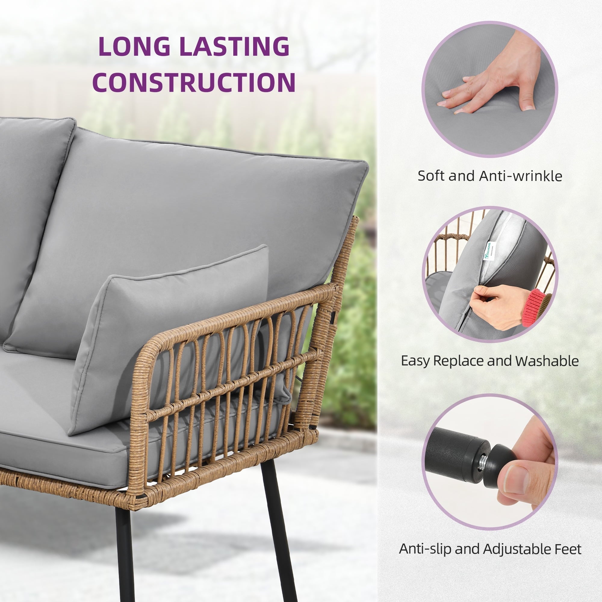 DWVO 5 PCS Patio Furniture Set, Outdoor Wicker Conversation Sectional L-Shaped Sofa with 5 Seater for Backyard,