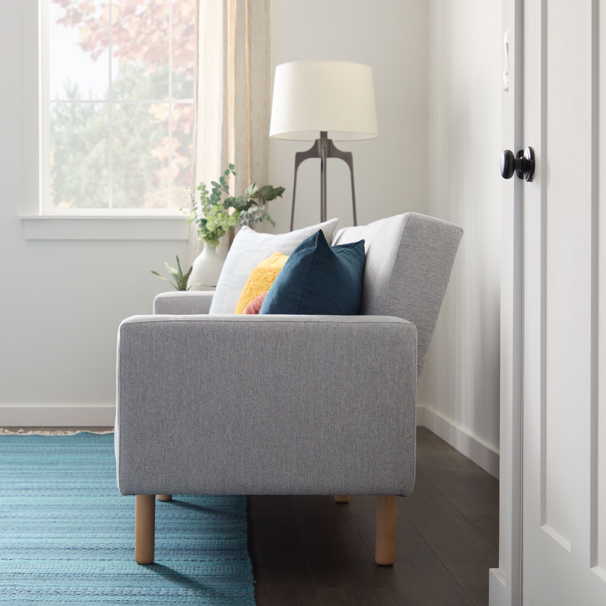 Mayview Upholstered Wood Base Futon, Light Gray