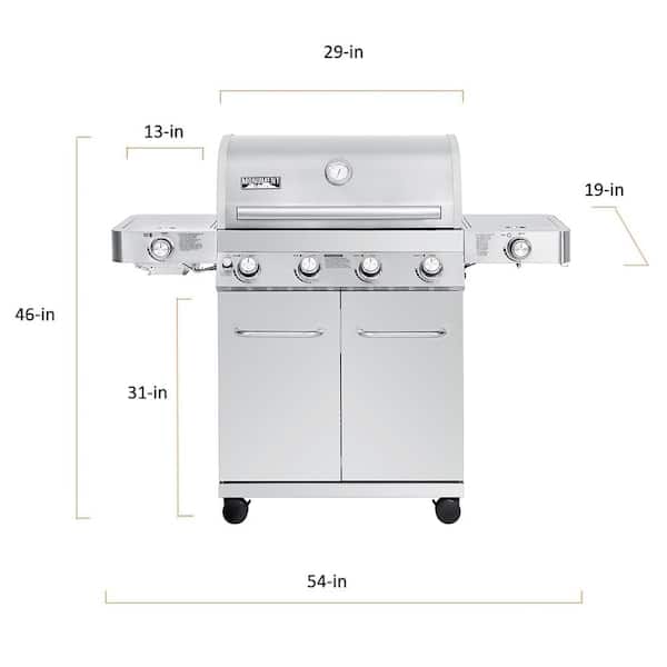4-Burner Propane Gas Grill in Stainless with LED Controls, Side and Side Sear Burners