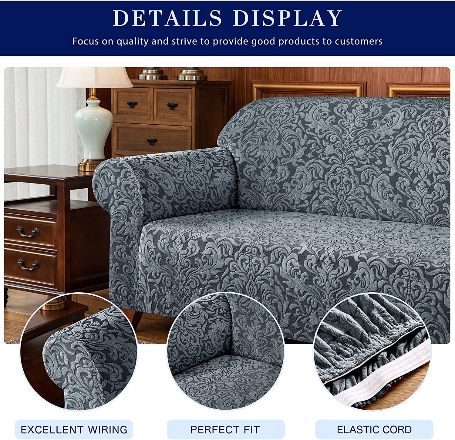 Subrtex Sofa Slipcover 1-Piece Jacquard Damask Couch Cover,XL Sofa,Grayish Green