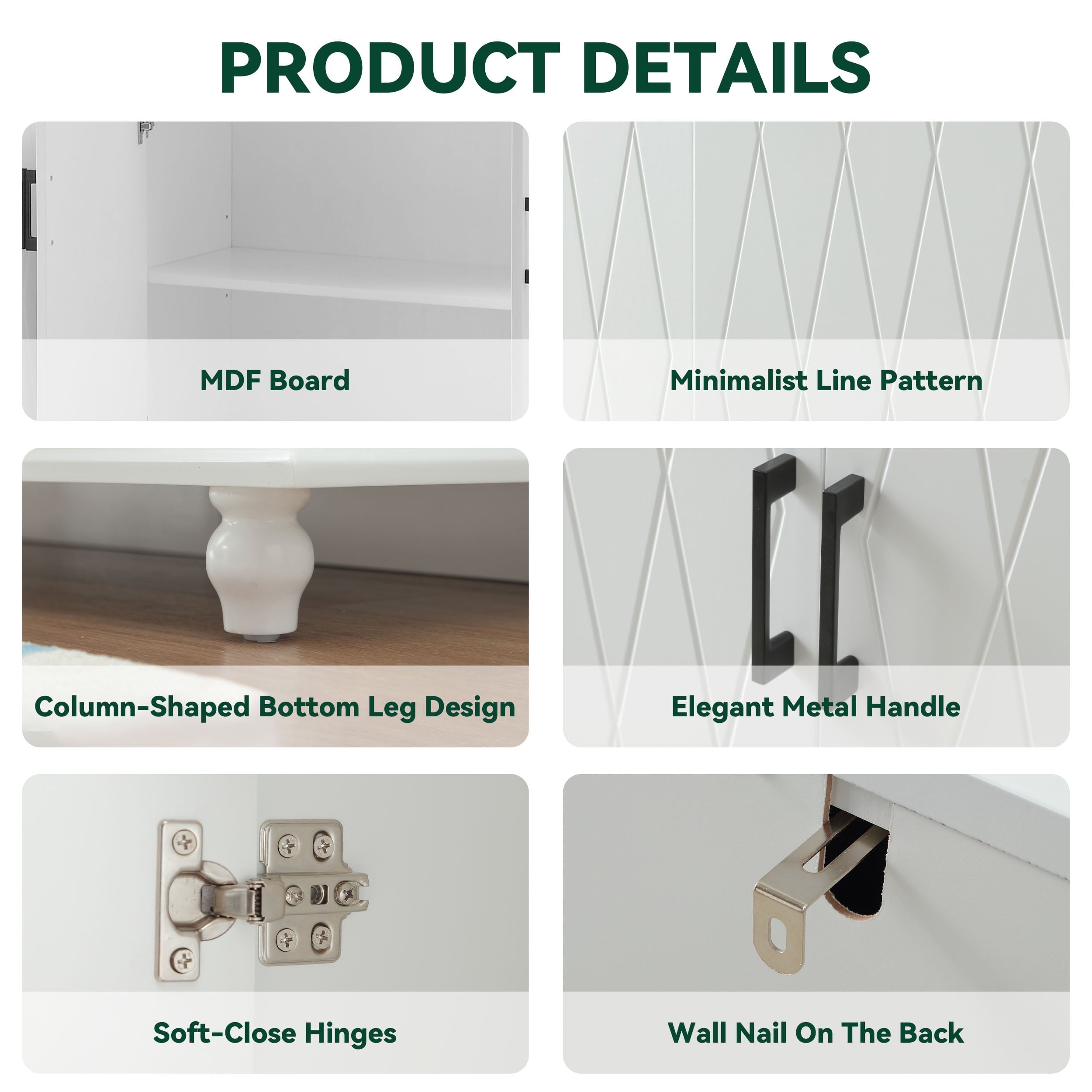 NOVALLA 62 Inch TV Stand Set, 2 Piece Entertainment Center, 1 Sideboard and 1 Tall Cabinets, TV Console Table for Living Room, Bedroom, Entryway, White