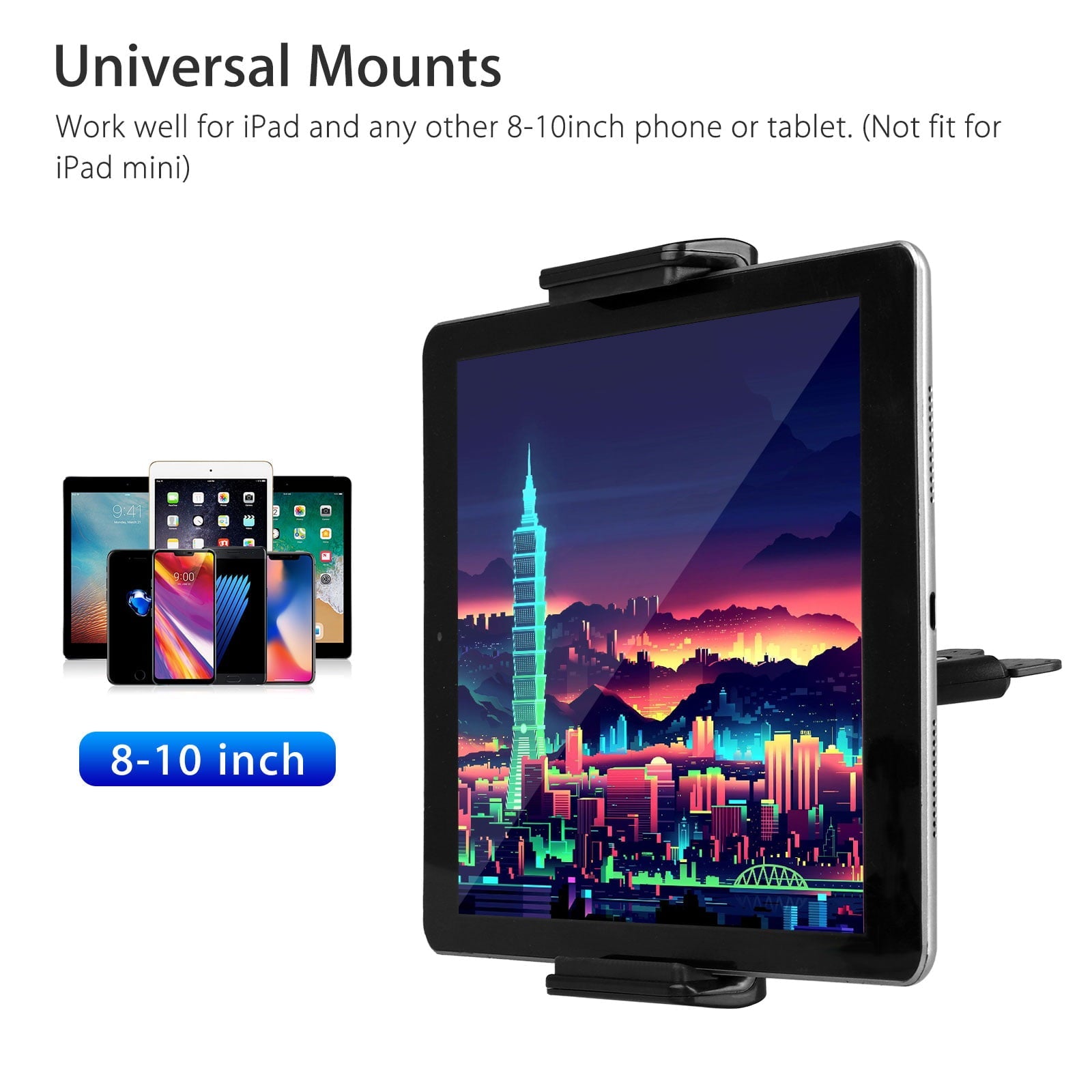 Tablet Car Mount, TSV Universal Car CD Slot Mount, 360degree Rotation Adjustable CD Player Holder Fit for 8-10