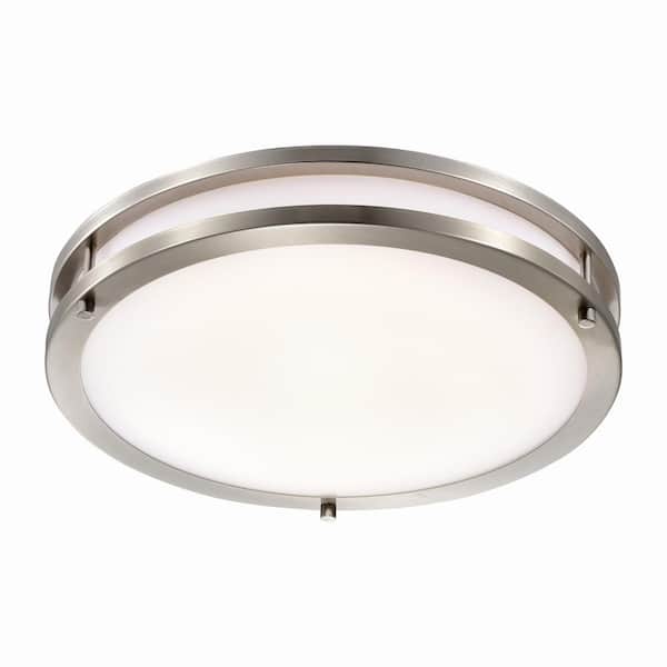 15.75 in. Brushed Nickel Dimmable 25-Watt Selectable LED Flush Mount 3000K/4000K/5000K with Acrylic Shade