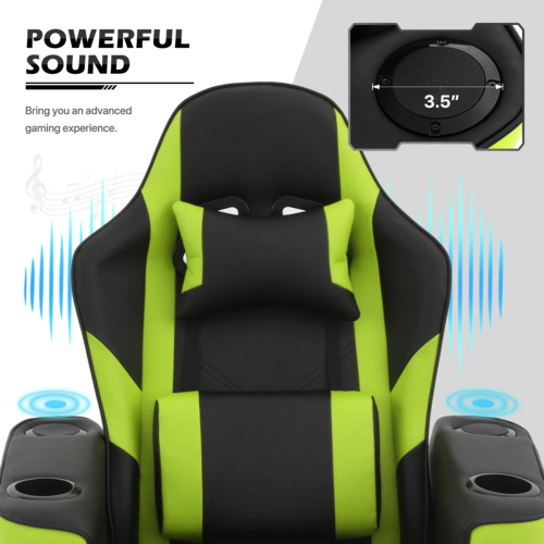 [PRO GAME]Computer Racing Chair Massage Recliner Swivel Seat w/Bluetooth Speaker