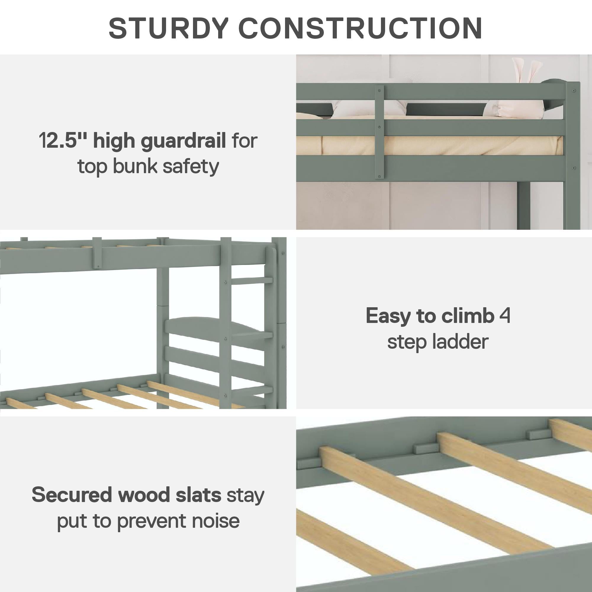 Better Homes & Gardens Leighton Solid Wood Twin-over-Twin Convertible Bunk Bed, Sage Green