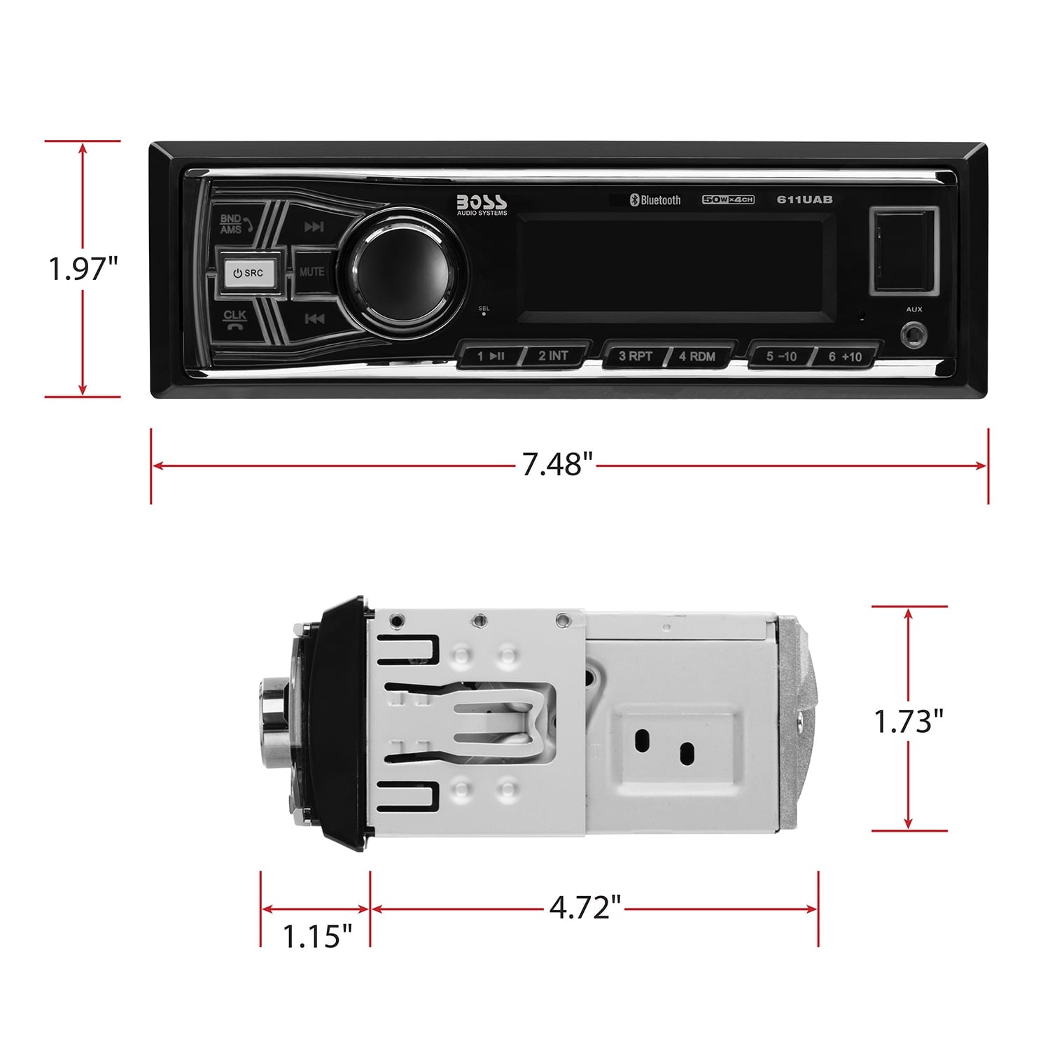 BOSS Audio Systems 611UAB Car Audio Stereo System - Single Din, Bluetooth Audio and Calling Head Unit, Aux Input, USB, Mechless, No CD/DVD Player, AM/FM Radio Receiver, Hook up to Amplifier