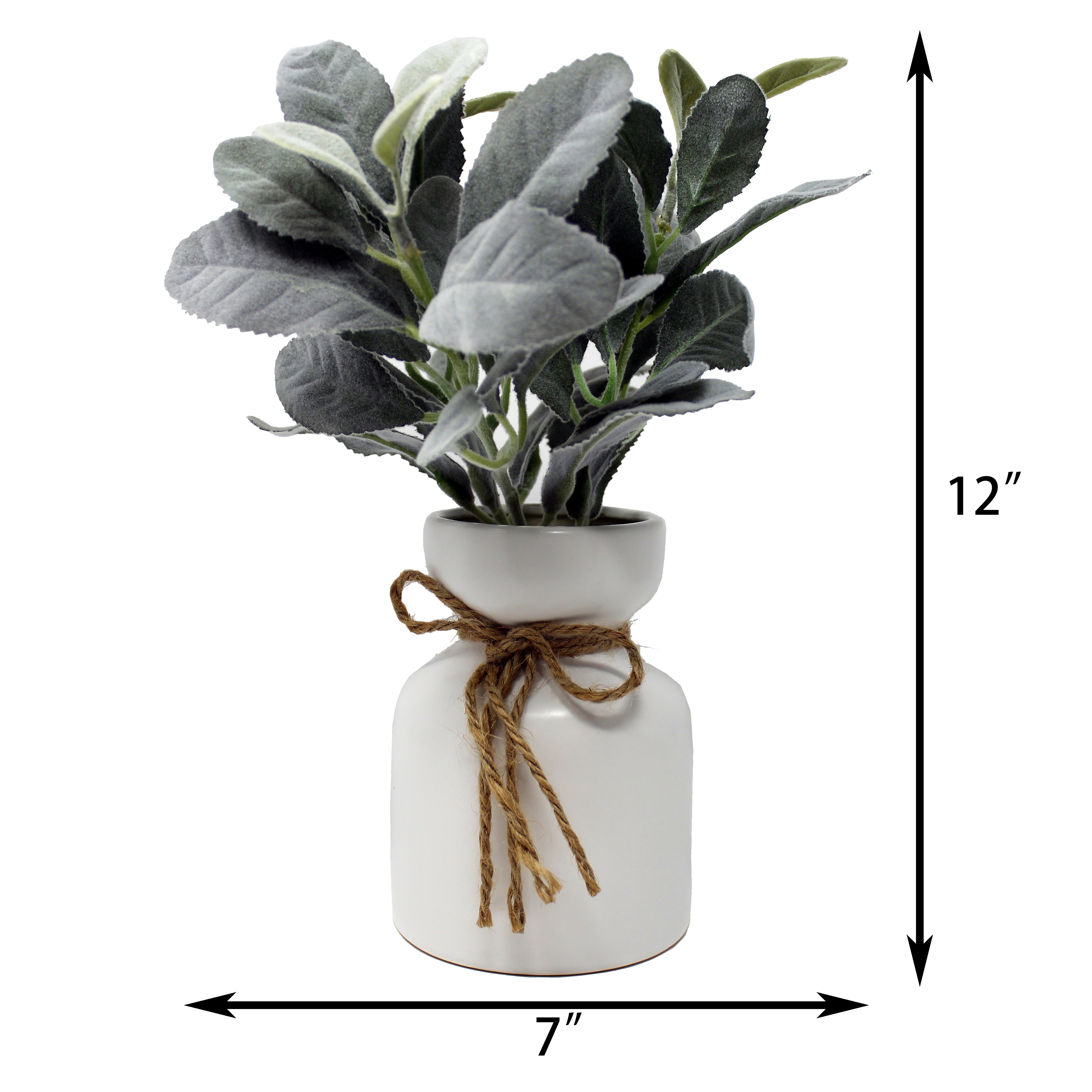 Mainstays Artificial Lamb's Ear in White Ceramic Pot (11.5