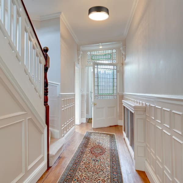 Selina 14 in. 2-Light Matte Black Flush Mount Ceiling Light with Frosted Glass Shade