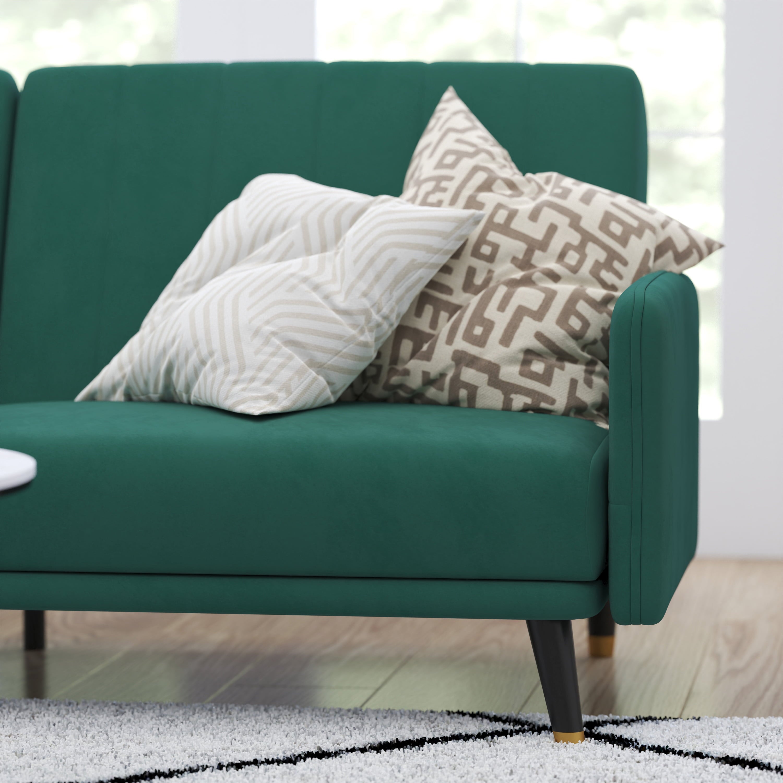 Merrick Lane Mid Century Modern Split-Back Sofa Futon with 3 Recline Positions In Elegant Emerald Velvet Upholstery