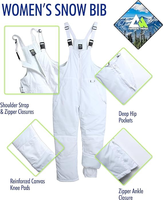 Arctic Hero Women's Insulated Snow Bib - Water Resistant Ski Overall Pants (S-2XL)