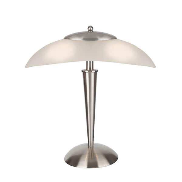 17-3/4 in. Satin Nickel Metal Desk Lamp with Touch Sensor and Frosted Glass Lamp Shade