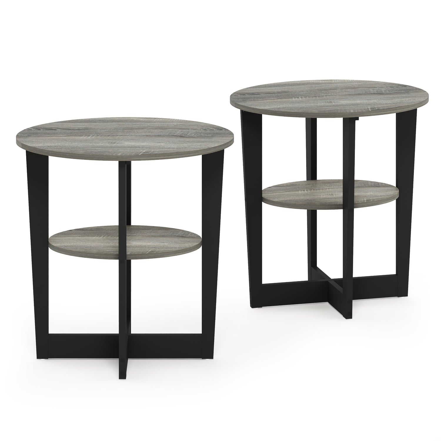 Furinno JAYA Oval End Table, Set of Two, French Oak Grey/Black