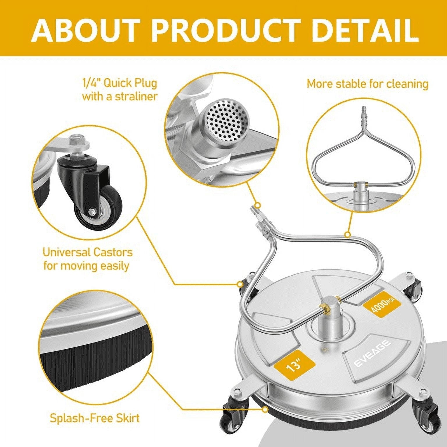 EVEAGE 13'' Pressure Washer Surface Cleaner, 4000PSI