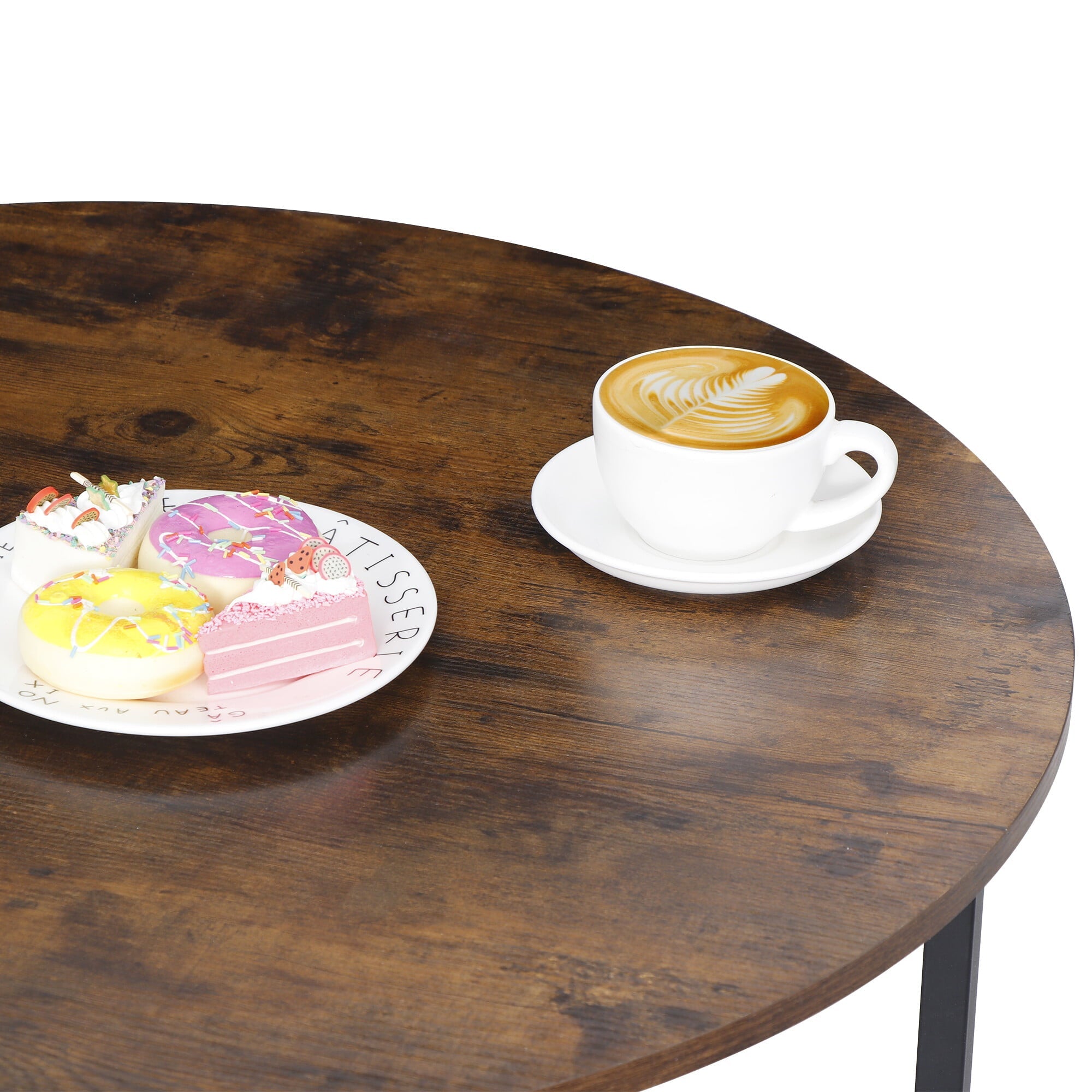 HomGarden 31.5-Inch Industrial Round Coffee Table with X-Base Metal Legs, Sofa Side Table Retro Cocktail Table for Home Office, Living Room, Rustic Brown