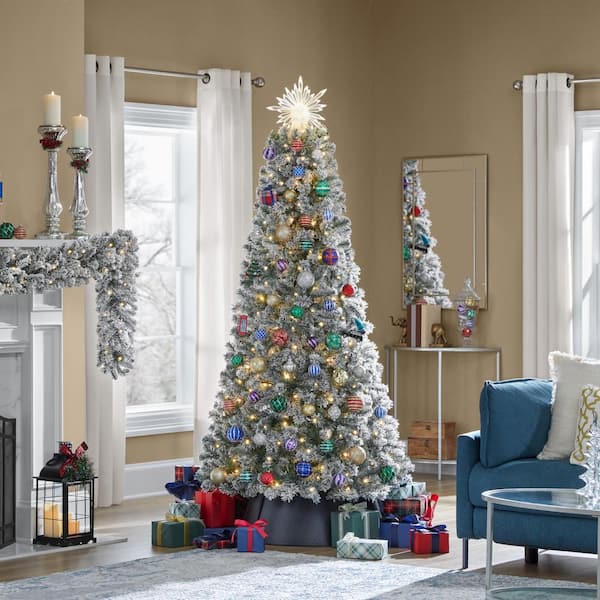 6.5 ft. Pre-Lit LED Festive Pine Flocked Artificial Christmas Tree