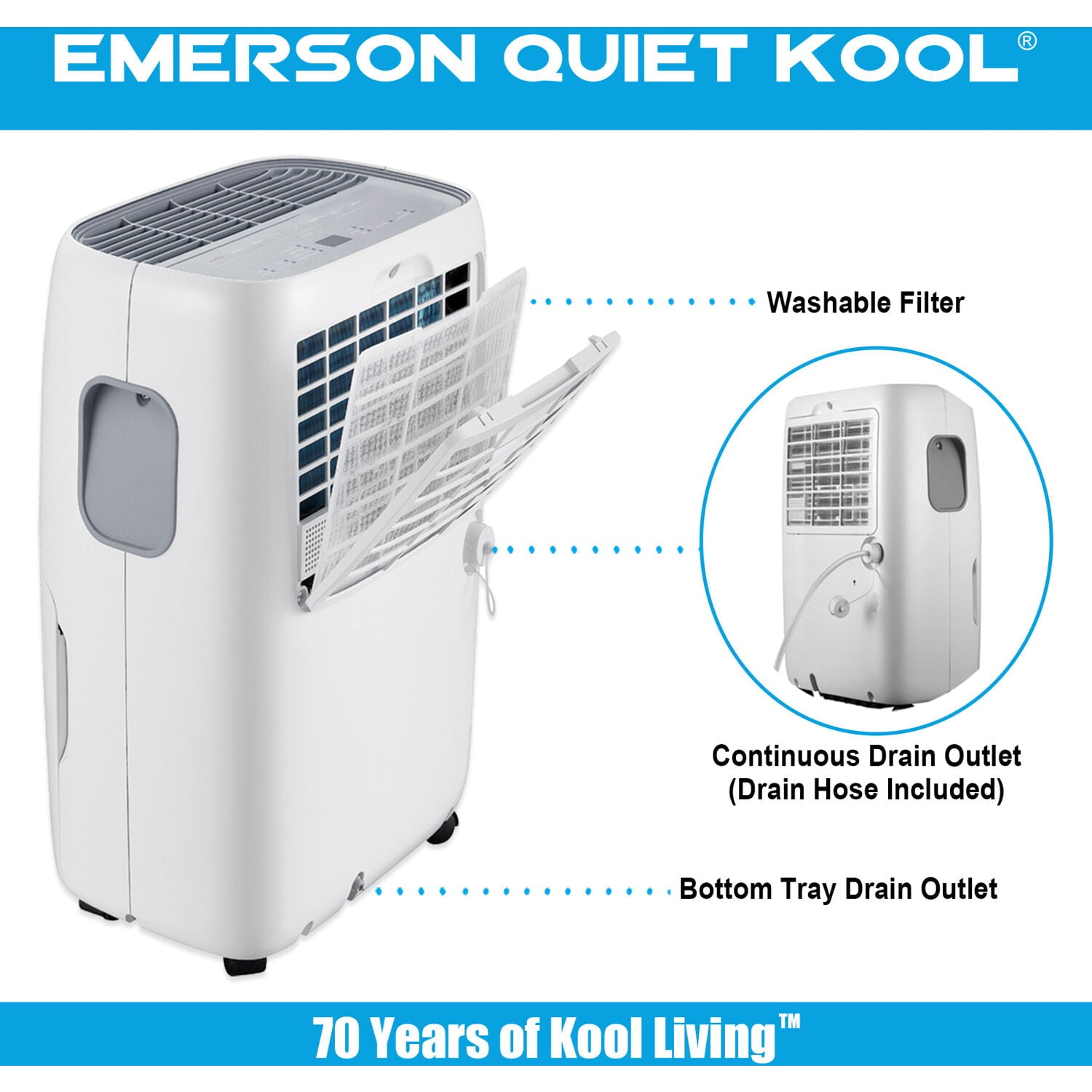 Emerson Quiet Kool 20 Pint Smart Dehumidifier in White with Wi-Fi, Voice Control