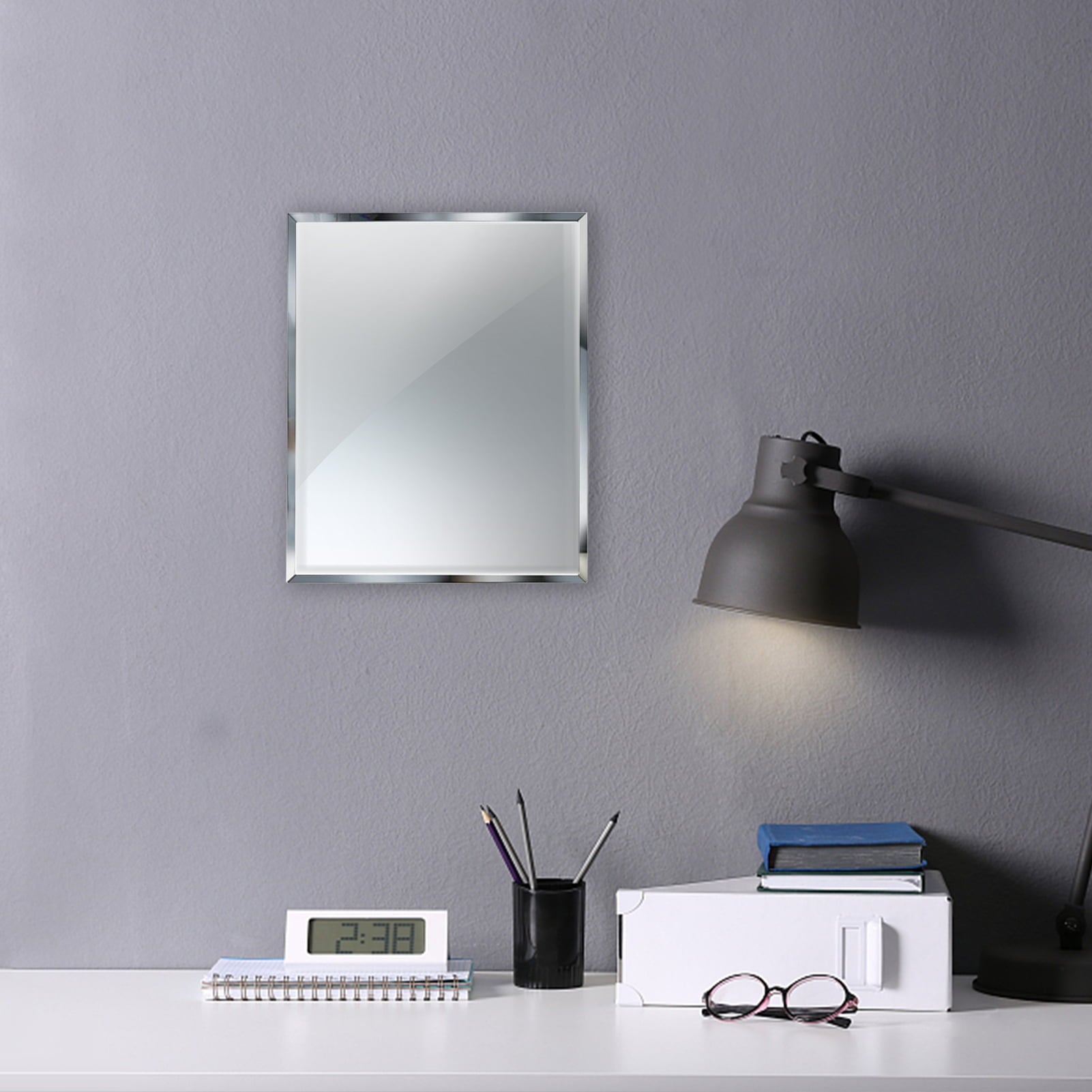Frameless Desk Mirror, Rectangle Beveled Edge Makeup Mirror for Bathroom Bedroom Desk Stand Wall Hanging , 10.5x13 inch