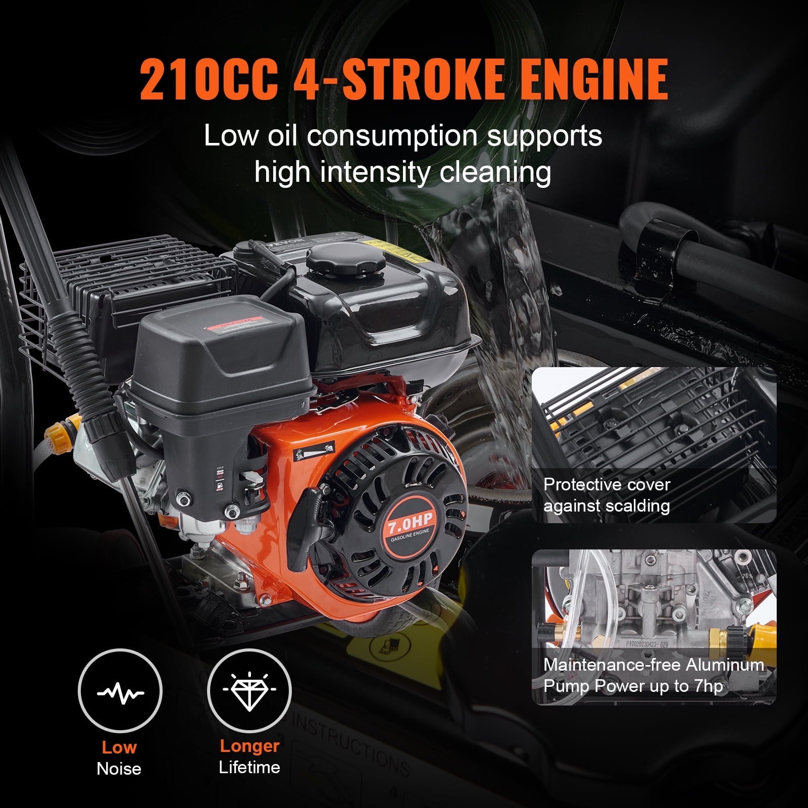 BENTISM 3400 PSI 2.6 GPM Gas Pressure Washer w/26 ft High Pressure Hose 5 Nozzles Gas Powered Washer