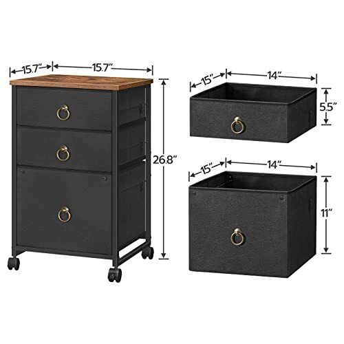 HOOBRO 3-Drawer Mobile File Cabinet Vertical Filing Cabinet Office Cabinet Fi...