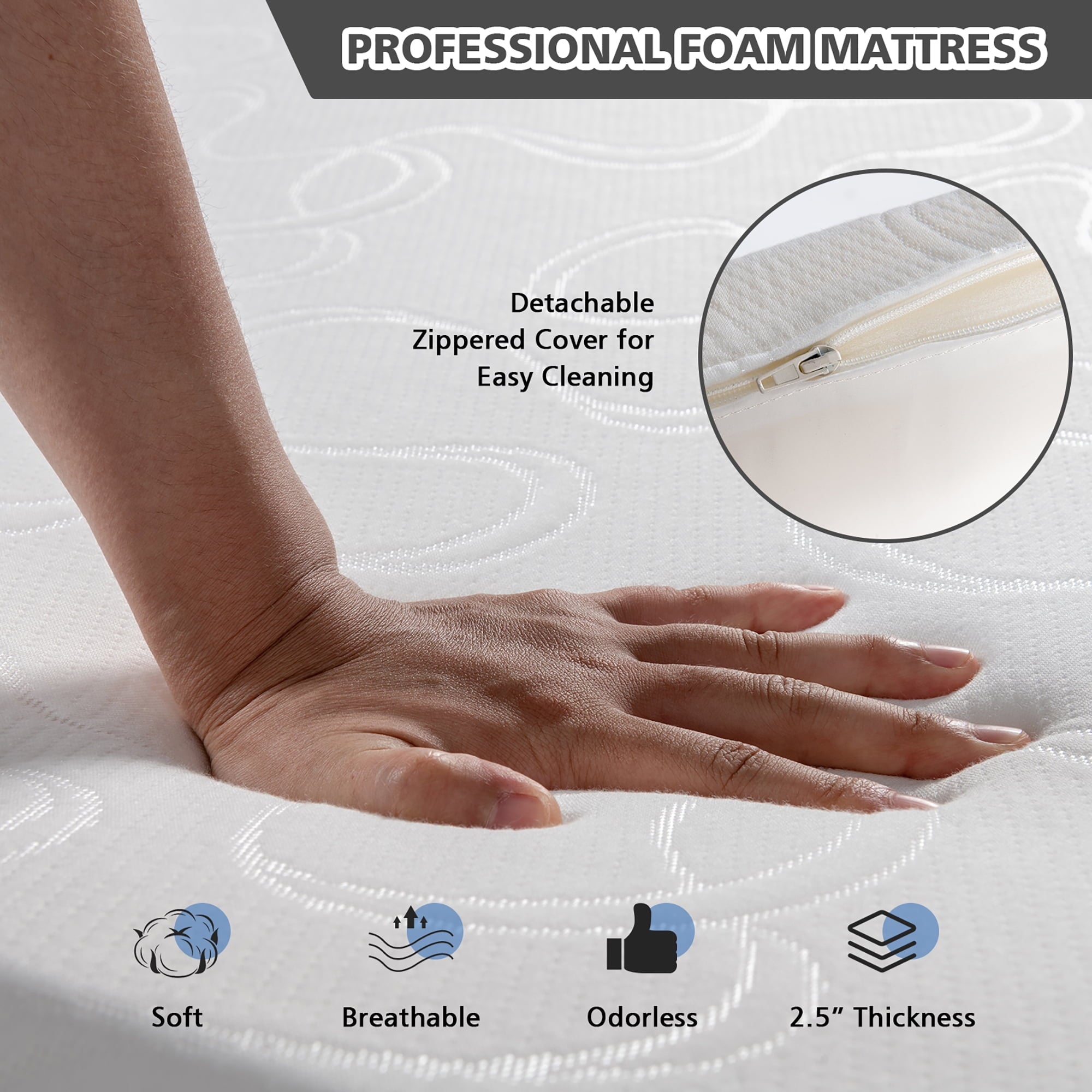 Costway Folding Ottoman Sleeper Bed with Mattress Convertible Guest Bed Grey