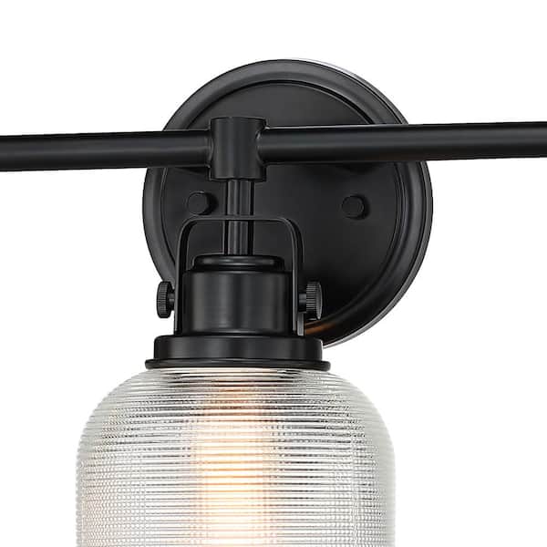 24 in. 3-Light Black Bathroom Vanity Light with Clear Prismatic Glass Shade