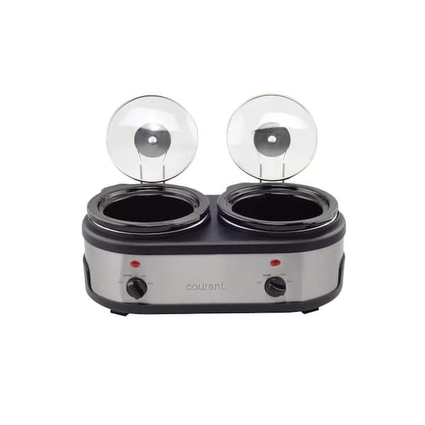 3.2-qt. Double Slow Cooker 1.6-Qt each with Warm Settings Glass Lids Stainless Steel