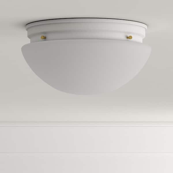 Basic Flushmount 9 in. 2-Light White Flush Mount with Frosted Glass Shade