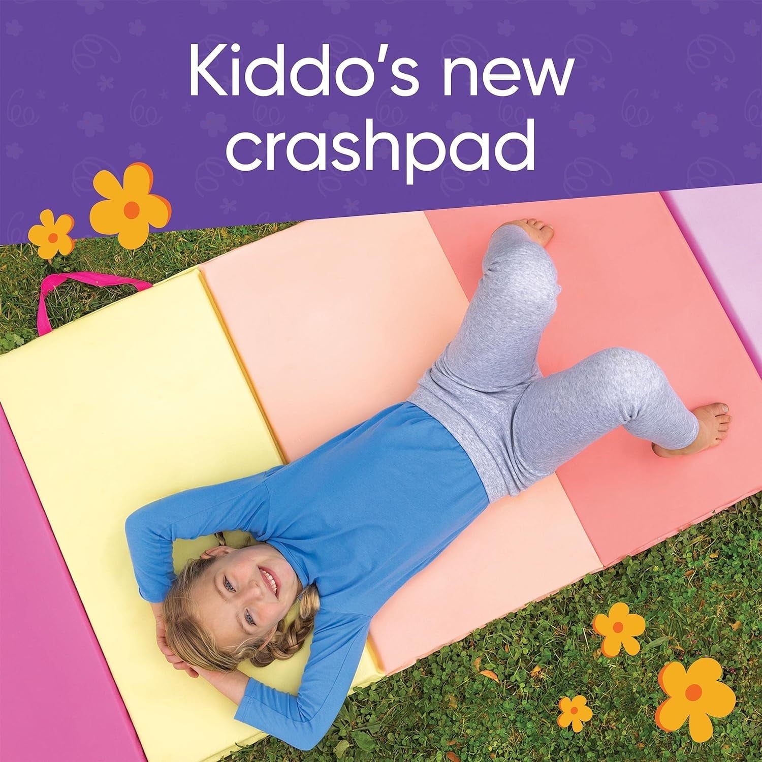 HearthSong 5-Panel Folding Kids' Gymnastics Tumbling Mat for Active Play, with Carrying Handles, Sun