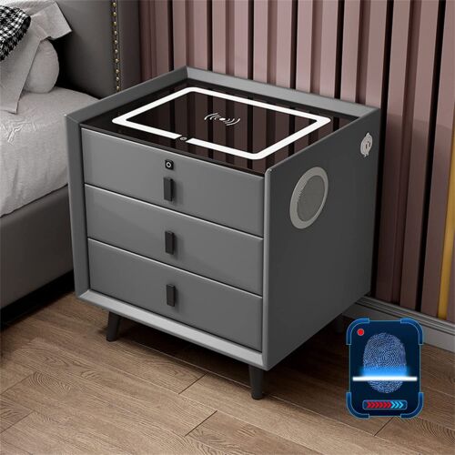 Bedside tables Nightstand With Fingerprint Lock Drawer, Smart Nightstand
