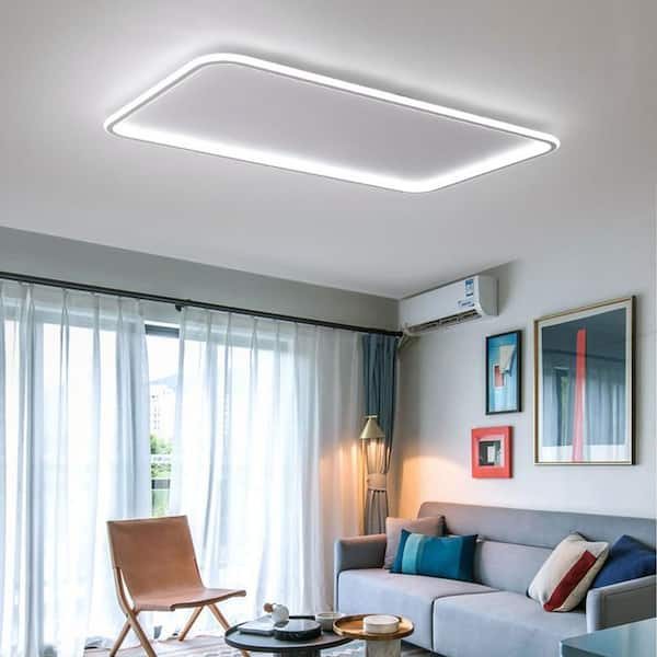 35.5 in. 1-Light White Modern Rectangular Shape Selectable LED Flush Mount Ceiling Light